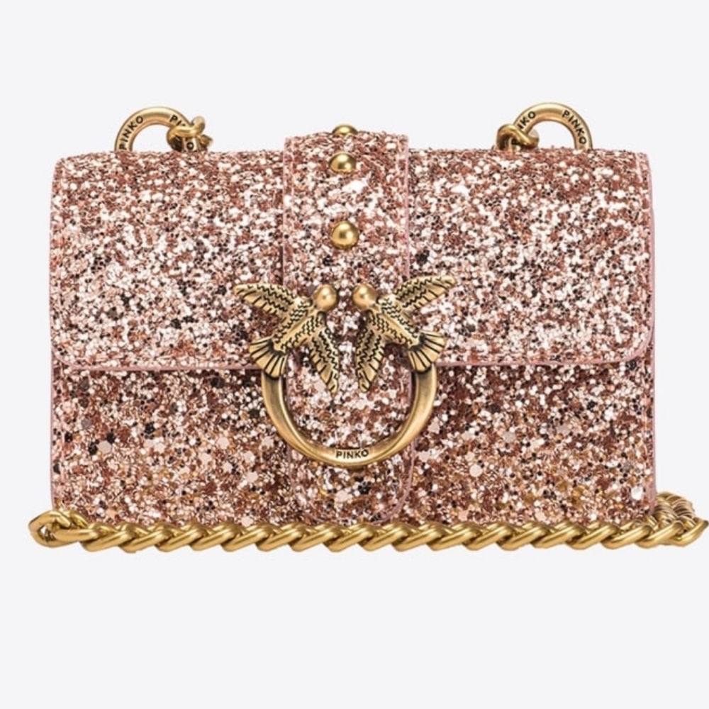 Rosegold Pinko mini micro glitter love crossbody